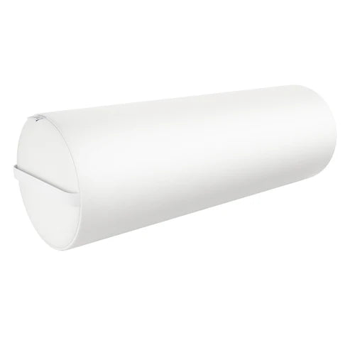 White DIR Full Round Bolster Pillow with carry handle on a white background, used as a massage table accessory and physical therapy support cushion.