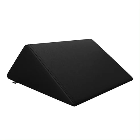 Black triangle massage bolster wedge pillow by DIR for physical therapy and massage tables.